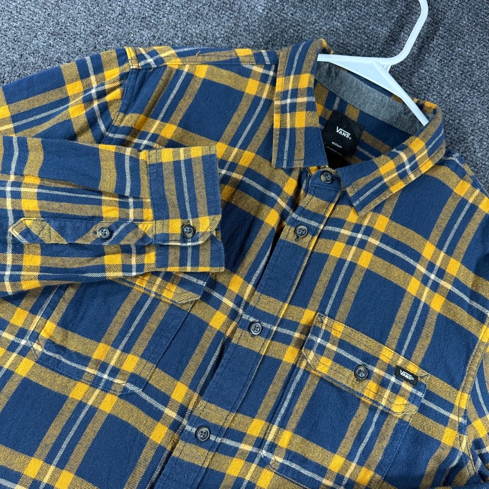Vans Flannel Shirt Mens M Medium Blue Yellow Plaid Classic Long Sleeve Button